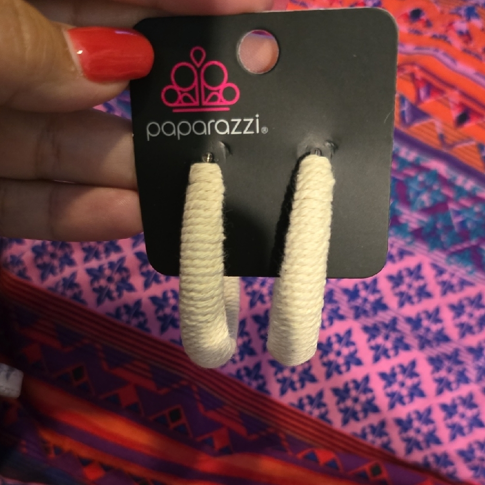 Paparazzi Ivory Wrapped Hoop Earrings
